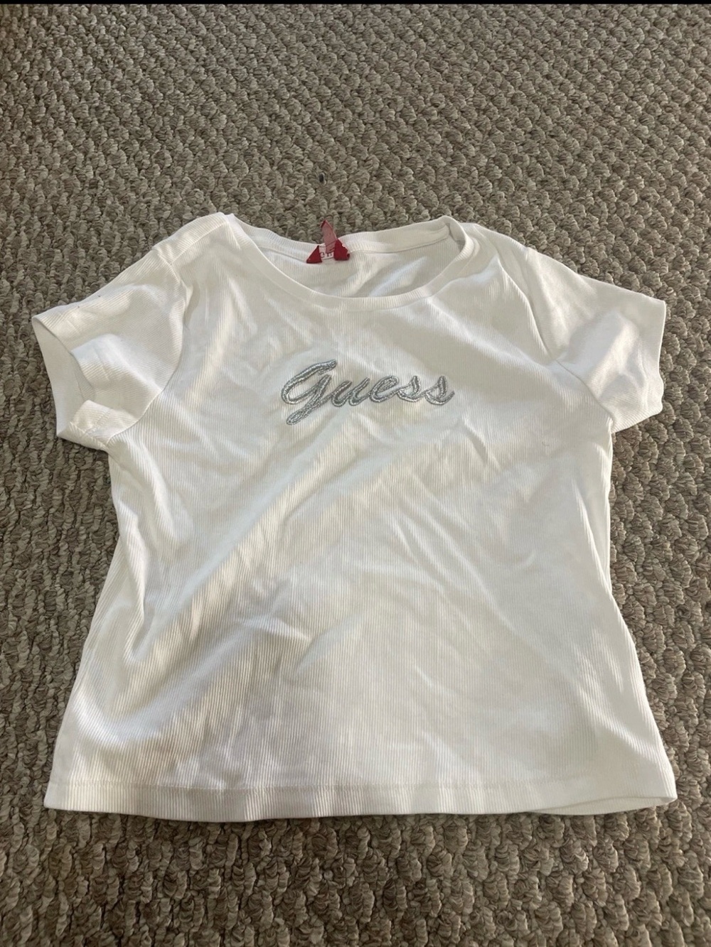 Guess Ribbed Crop Short Sleeve Tee in White Size Large